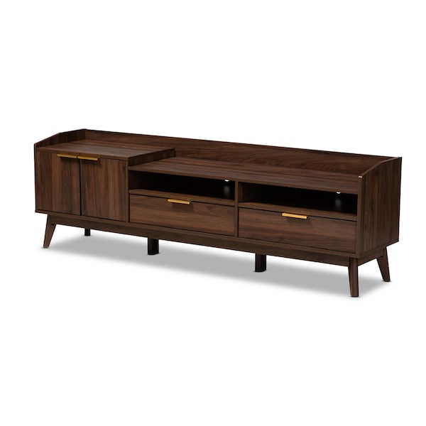 Baxton Studio Lena Mid-Century Walnut Brown Finished 2-Drawer Wood TV Stand 157-9779 - main